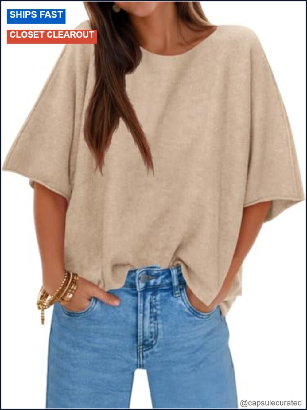 Oversized Boat Neck Knitted Pullover Sweater Half Sleeve Loose Fit Casual